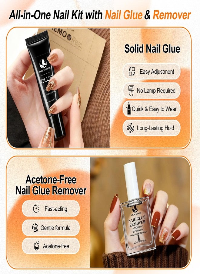 MAGIC ARMOR Press On Nail Glue & Remover Set – No UV Needed, Quick Dry Strong Adhesive & Non-Acetone Debonder, Long Lasting Semi Solid Glue & Gentle Remover for Fake Acrylic Nails - Image 2